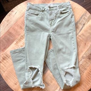 Free People ripped knee grey/green jeans